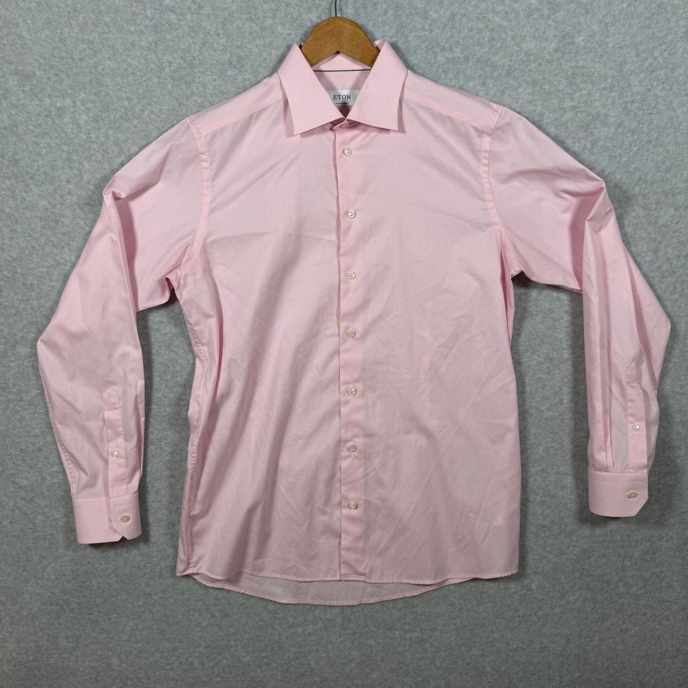 Eton Mens Contemporary Fit Pink Micro Check Cotton Dress Shirt 16.5 42 Excellent